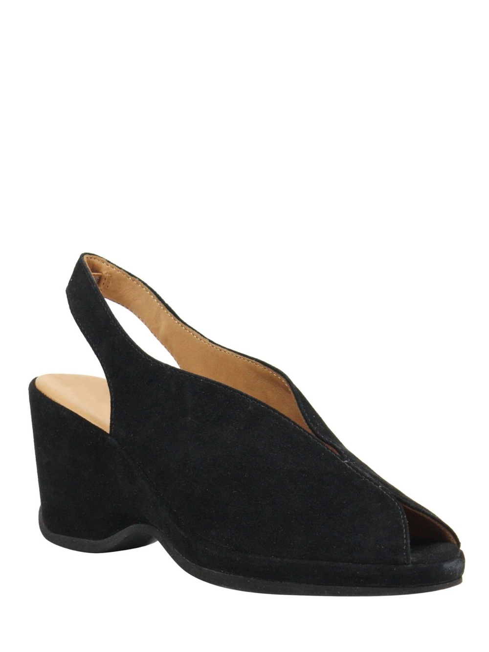 L'Amour Des Pieds Odetta Black Suede Slingback Peep-Toe Wedge size 7